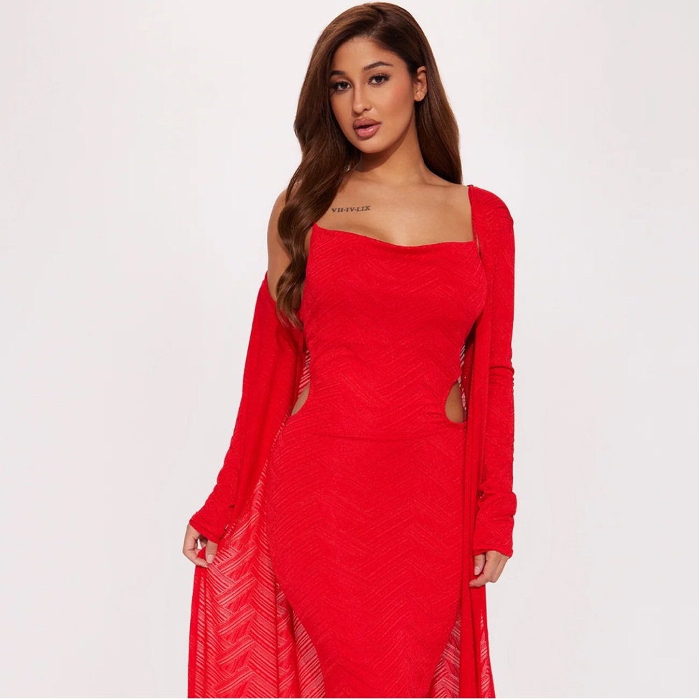 ~Joanne Red Backless Maxi Dress With Sultry Side Slits:Fashion Nova Dress~